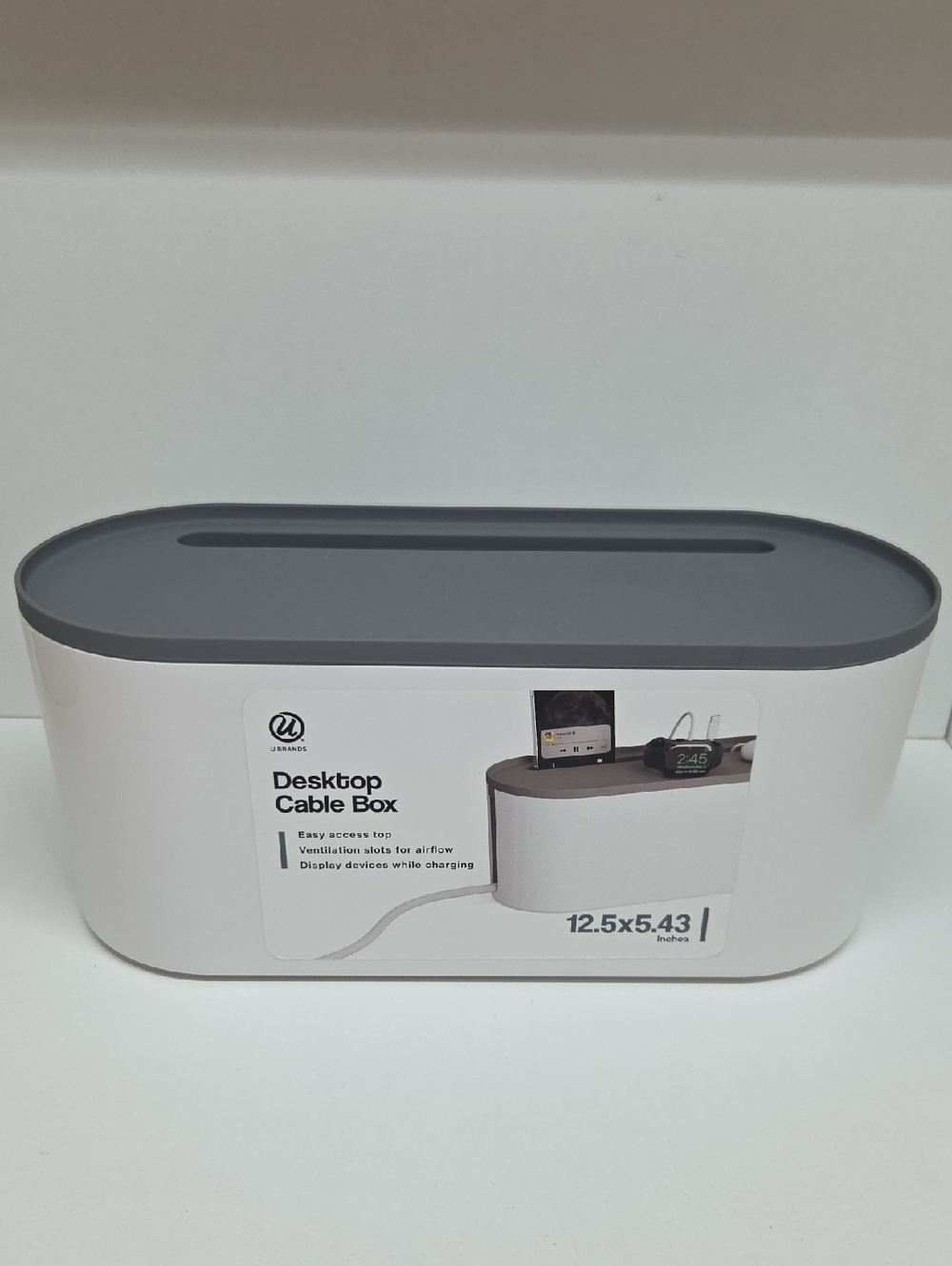 U Brands Cable Management Box in White and Charcoal